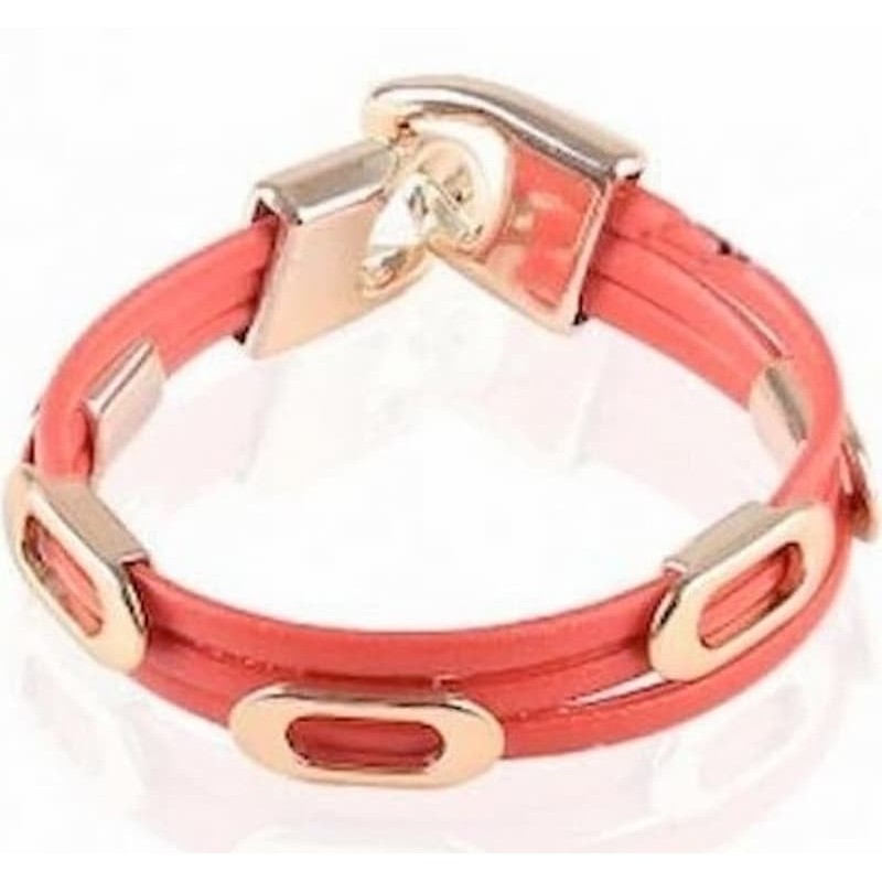 Pulsera para mujer de polipiel color naranja intenso con cierre metálico de seguridad.