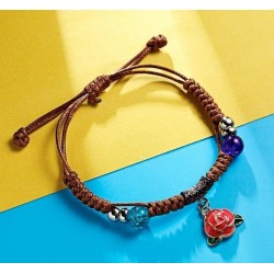 Pulsera para mujer diseño artesanal ajustable de cuero con cuentas de colores