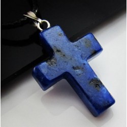 Cordón collar con colgante Cruz Reiki imitación lapislázuli