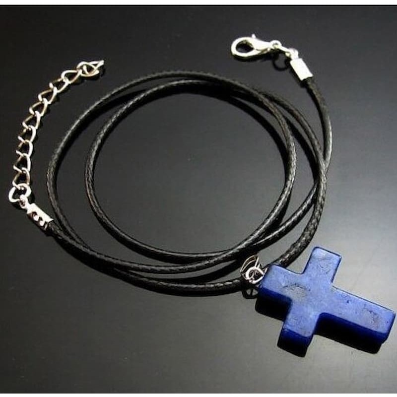 Cordón collar con colgante Cruz Reiki imitación lapislázuli