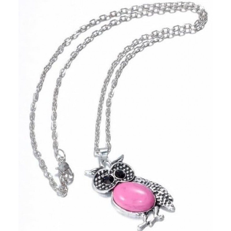 Collar cadena de 52 cm de largo con colgante diseño Buho de color rosa