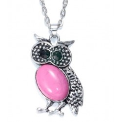 Collar cadena de 52 cm de largo con colgante diseño Buho de color rosa