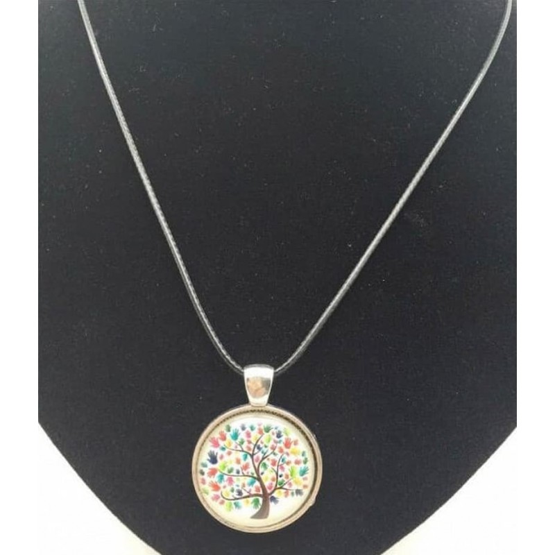 Collar de acero chapado en plata para mujer con diseño de árbol símbolo de la alegría