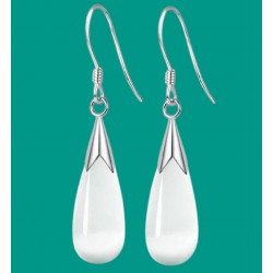 Pendientes largos de acero cahapado en plata con piedra imitaciónd ópalo
