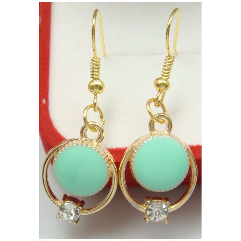 Pendientes de mujer con piedra redonda de color turquesa y cristal blanco