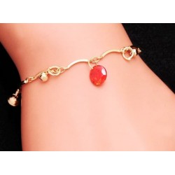 Pulsera de acero acabado en plata para el tobillo con piedra de color rojo o azul