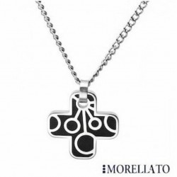 Collar de acero inoxidable con esmalte negro sobre diseño de cruz de la marca italiana Morellato