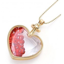 Collar de acero chapado en oro con colgante frasco con cristales rojos