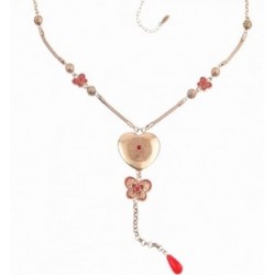 Collar largo de mujer con baño de oro envejecido diseñado con flor y corazón