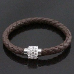 Brazalete de cuero vacuno con cierre magnético de color negro o marrón