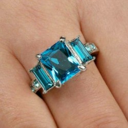 Anillo para mujer en acero chapado en plata con piedra azul -Talla 14