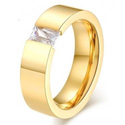 Anillo de compromiso acabado en oro 14k con piedra de cristal blanco