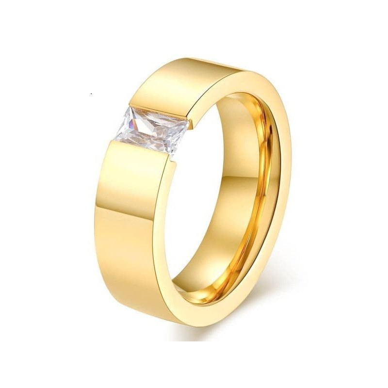 Anillo de compromiso acabado en oro 14k con piedra de cristal blanco