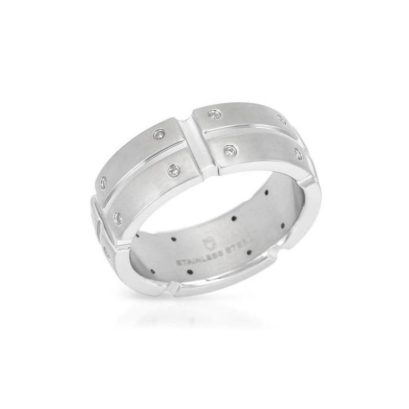 Anillo para hombres con piedras de color blanco en acero inoxidable