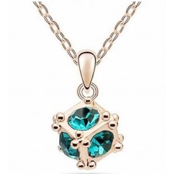 Collar de acero acabado en oro de 14k con colgante cubo y piedra de cristalazul