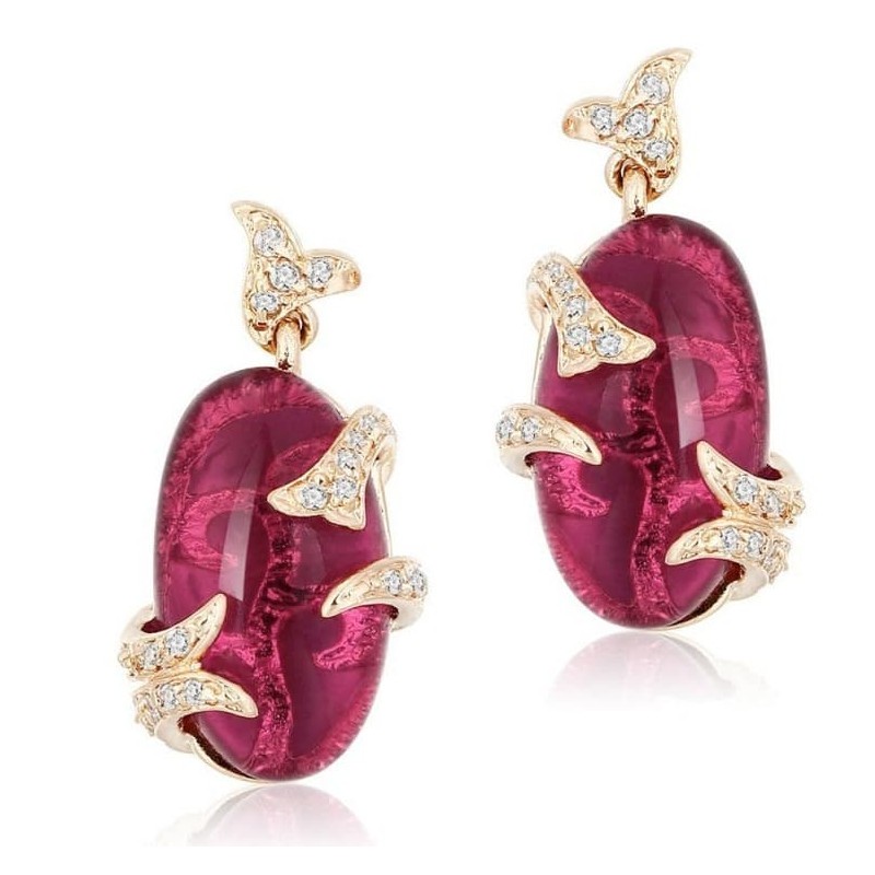 Pendientes de acero chapados en oro con circonia roja y pequeñas piedras de cristal