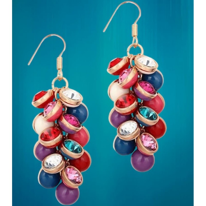 Pendientes de fiesta de colores con piedras de cristal redondas multicolor