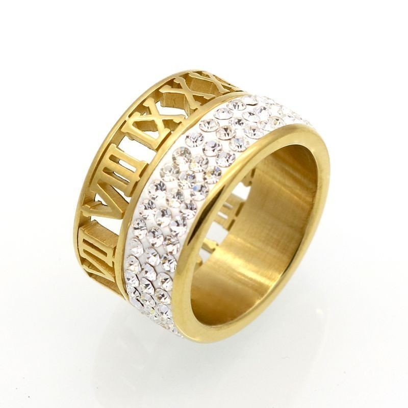 Anillo chapado en oro 18k diseñado con números romanos - Tallas 14 y 17