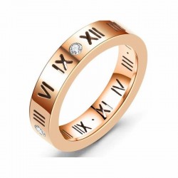 Anillo de acero inoxidable de dos colores para mujer con números romanos y cristales