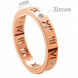 Anillo de acero inoxidable de dos colores para mujer con números romanos y cristales