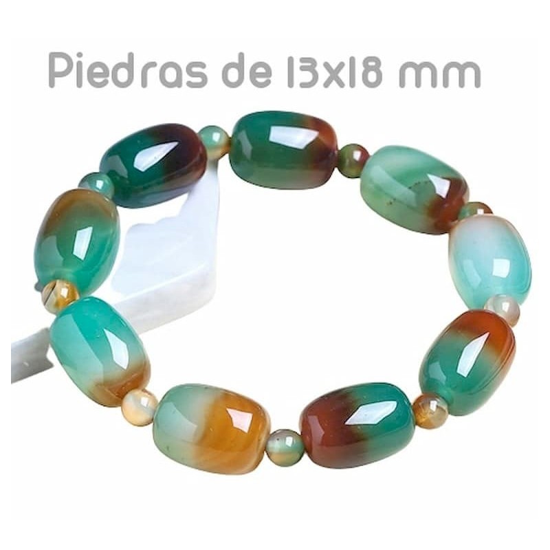 Pulsera elástica para mujer elaborada con cuentas grandes de ágata de pavo real natural en tonos verdes y azules.