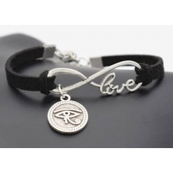 Brazalete de piel en dos colores y acero chapado en plata diseñado con el ojo de Horus