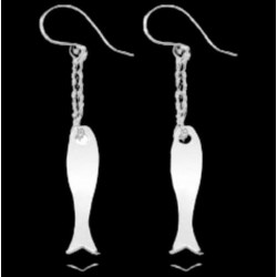 Pendientes con colgante pez en plata fina