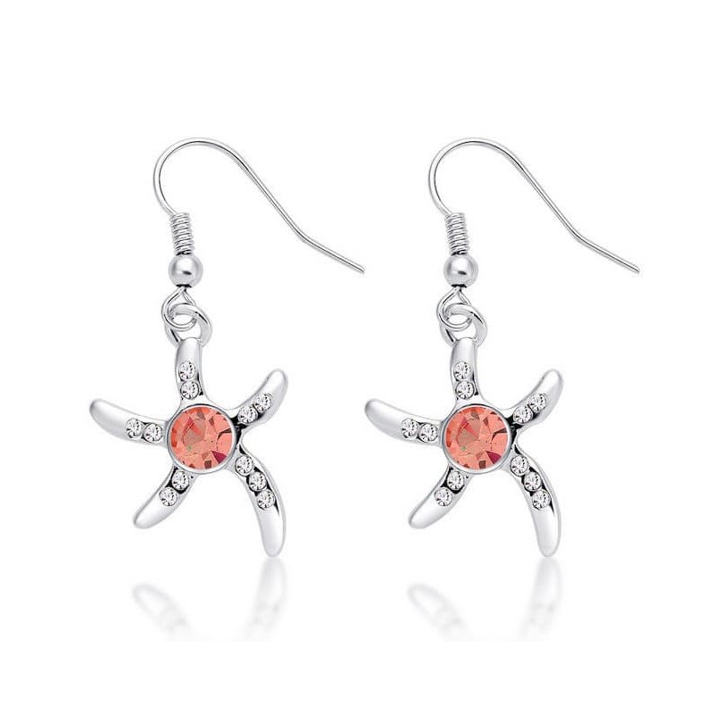 Pendientes chapados en plata diseño estrella con piedras de color morado