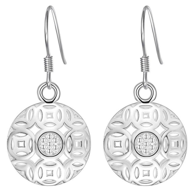 Pendientes de acero bañados en plata con colgante redondo