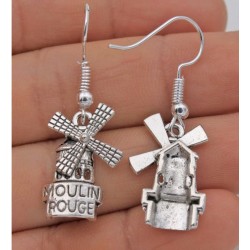 Pendientes de mujer en acero chapado en plata diseño Moulin Rouge