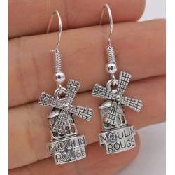 Pendientes de mujer en acero chapado en plata diseño Moulin Rouge