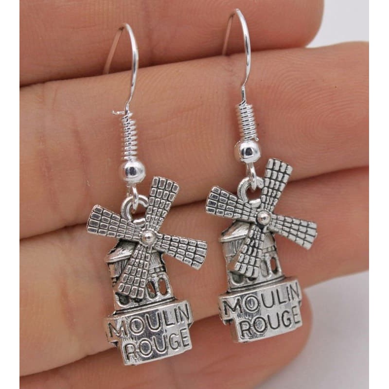Pendientes de mujer en acero chapado en plata diseño Moulin Rouge