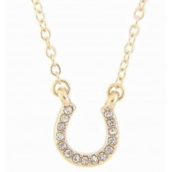 Collar de acero de la buena suerte diseñado con herradura y cristales blancos