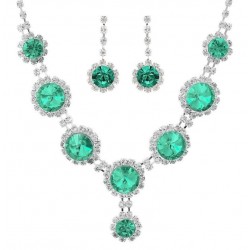 Collar y pendientes con piedras de cristal de color verde esmeralda