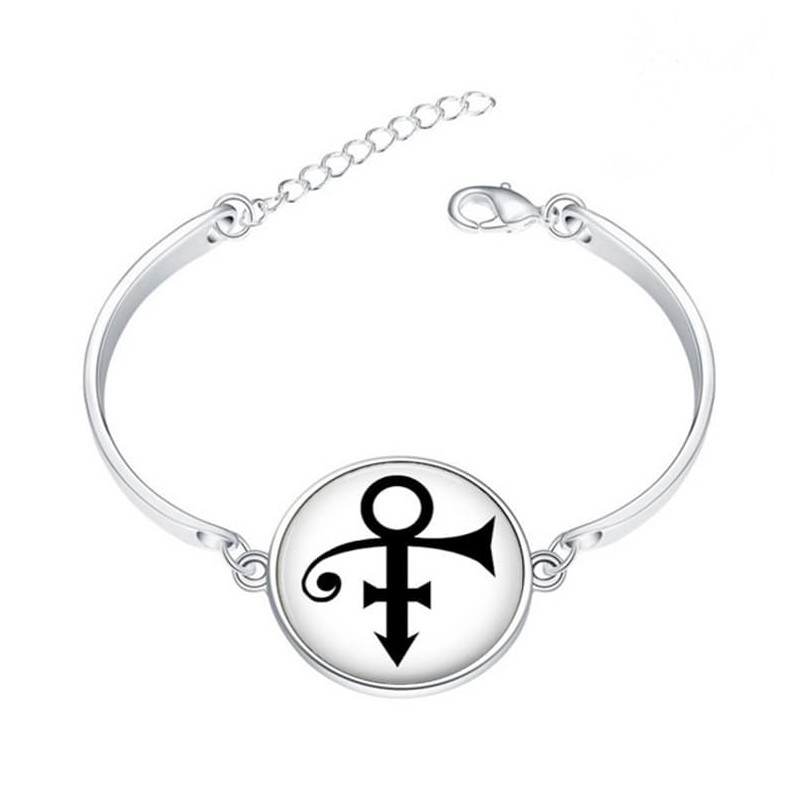 Pulsera de mujer con el símbolo de Prince en acero inoxidable plateado y cadena ajustable.