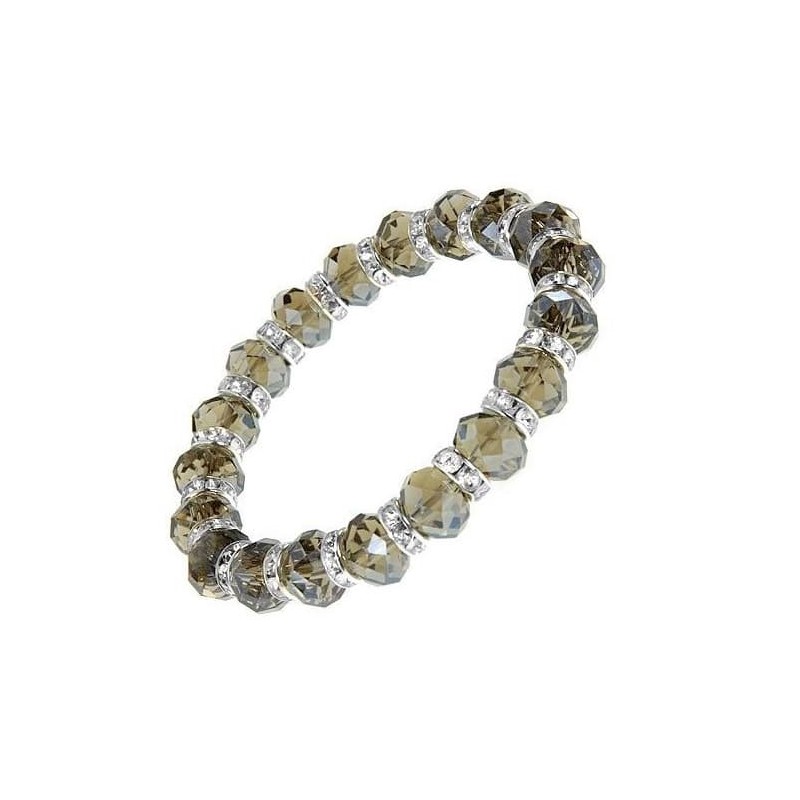 Pulsera elástica para mujer compuesta por cuentas de cristal negro tallado con reflejos brillantes.