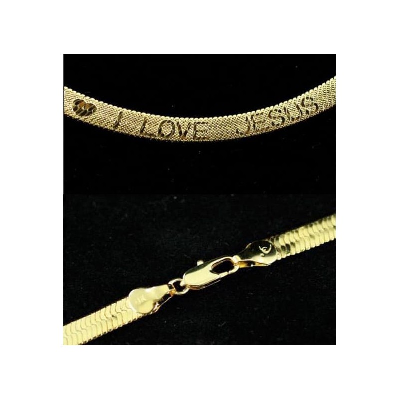 Pulsera de acero inoxidable para hombre o mujer con placa grabada "I Love Jesus" y eslabones reforzados.