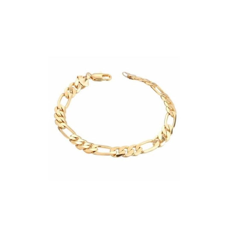 Pulsera de acero inoxidable con chapado en oro y diseño de eslabones tipo Fígaro con cierre de mosquetón.