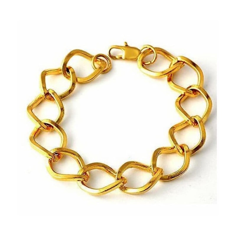 Pulsera de eslabones gruesos para mujer en acero inoxidable con chapado dorado y cierre de seguridad.
