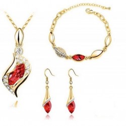 Set chapado en oro de 18k con collar, pulsera y pendientes con cristal rojo