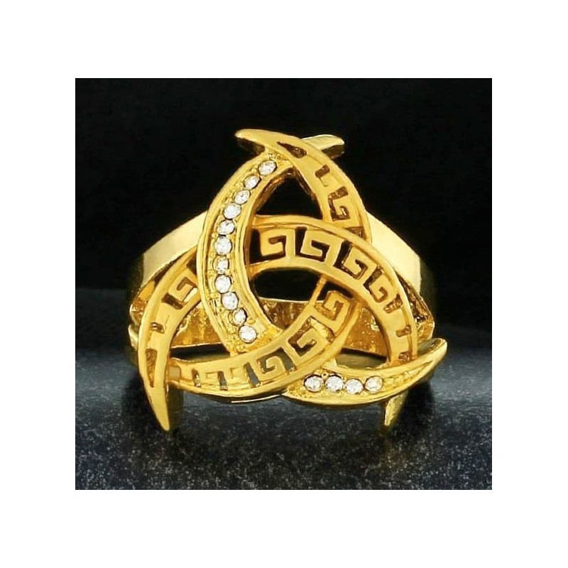 Anillo de acero inoxidable para dama con chapado en oro de 14 quilates y acabado pulido espejo, talla 14.