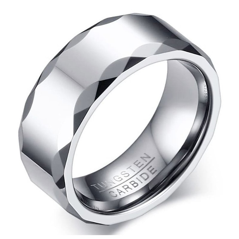 Anillo de tungsteno auténtico con acabado pulido espejo y alta resistencia a los arañazos, disponible en tallas 14 y 17.