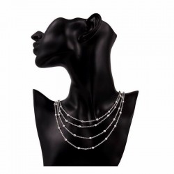 Collar con 4 vueltas de perlas color plata con cadena de acero inoxidable