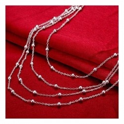 Collar con 4 vueltas de perlas color plata con cadena de acero inoxidable