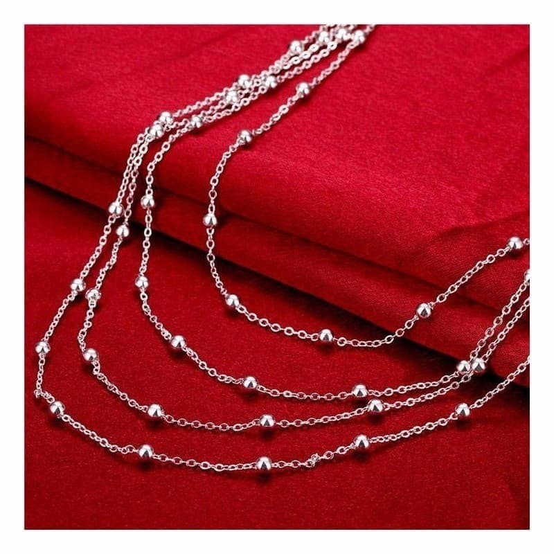 Collar con 4 vueltas de perlas color plata con cadena de acero inoxidable