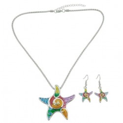 Conjunto de collar y pendientes Estrella de Mar con cadena color plata