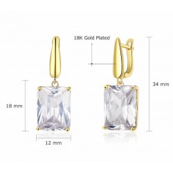Pendientes de acero chapados en oro con circones rectangulares