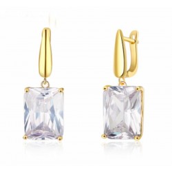 Pendientes de acero chapados en oro con circones rectangulares