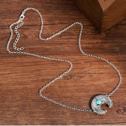 Collar para mujer de acero bañado en plata con piedra de color azul turquesa