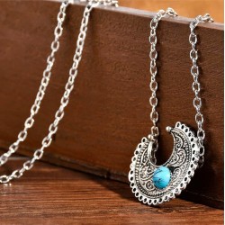 Collar para mujer de acero bañado en plata con piedra de color azul turquesa